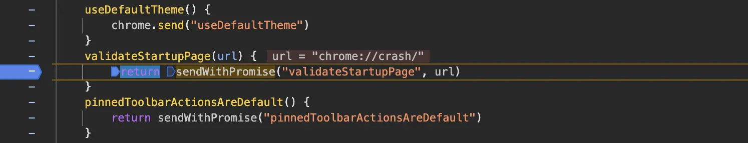 DevTools breakpoint on validateStartupPage