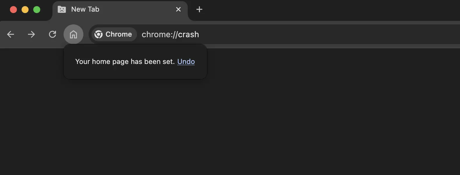 Drag and dropping a chrome://crash URL onto the home page button