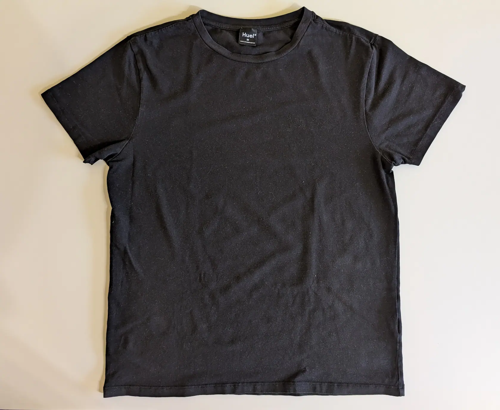 Huel T-Shirt after successful logo removal by peeling
